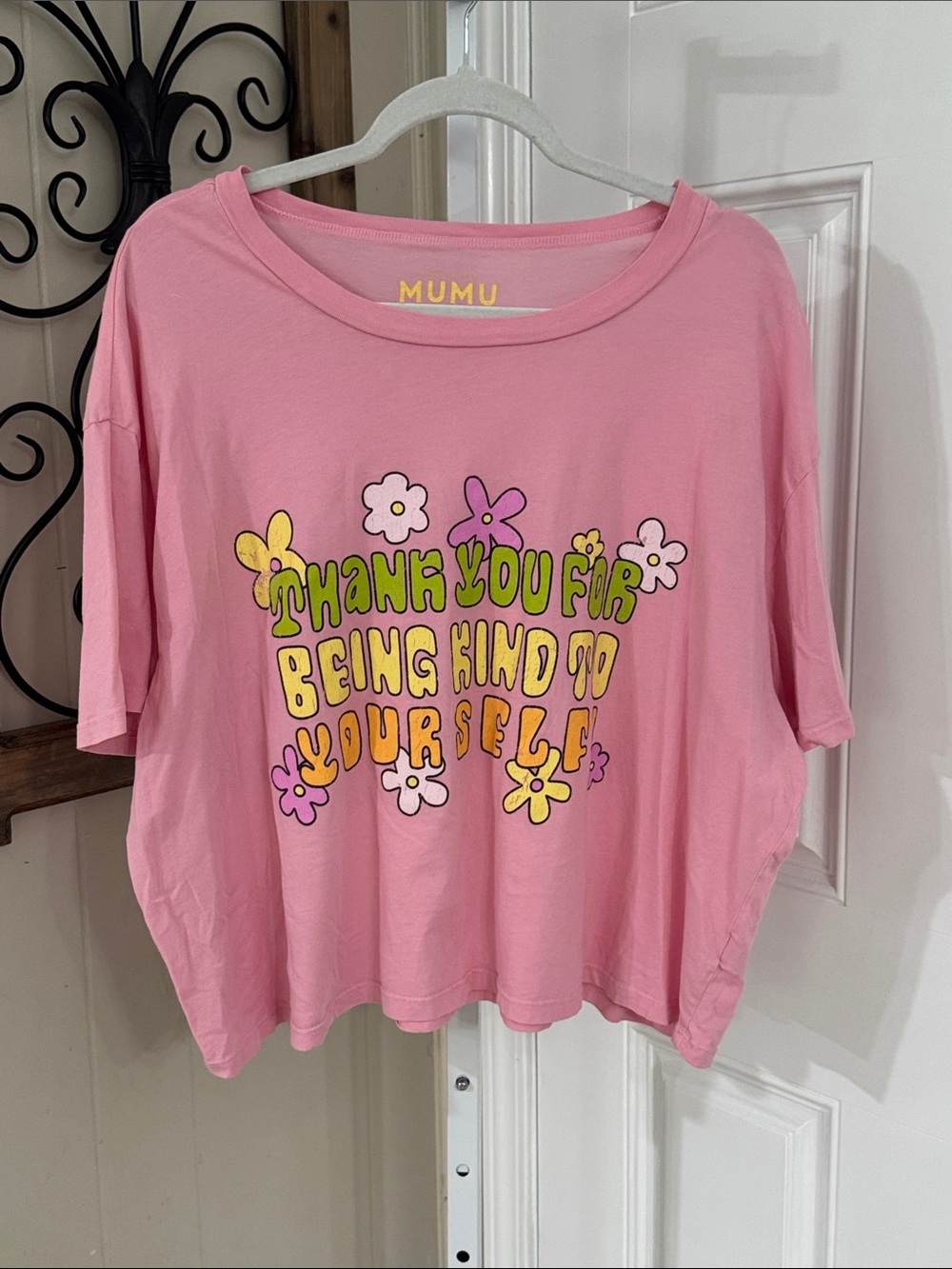 Show Me Your MuMu Pink Graphic 'Thank You For Being Kind To Yourself' Crop Tee